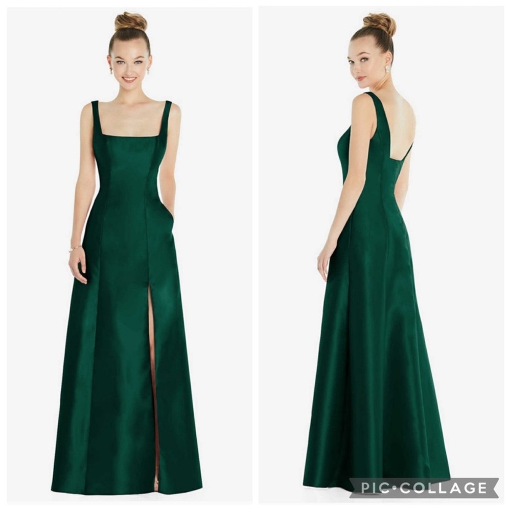 Alfred Sung D826 Square‎ Neck Twill Satin Gown Hunter Green 22W
